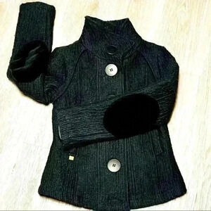 SOIA & KYO  ELBOW PADS BLACK TWEED JACKET BLAZER SIZE S